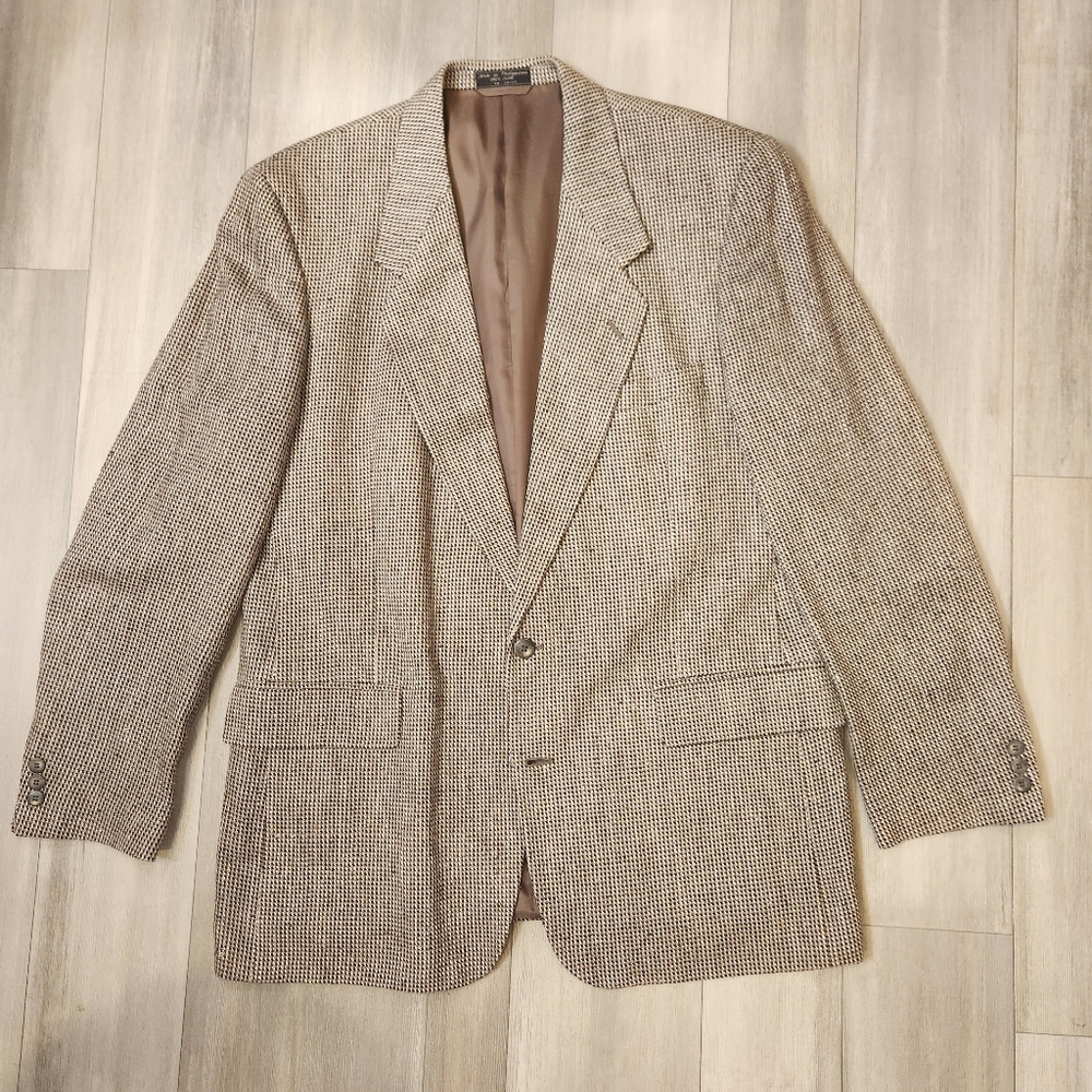 Enrico Cipriani sport coat 44 Long brown 100% silk blazer houndstooth classic
